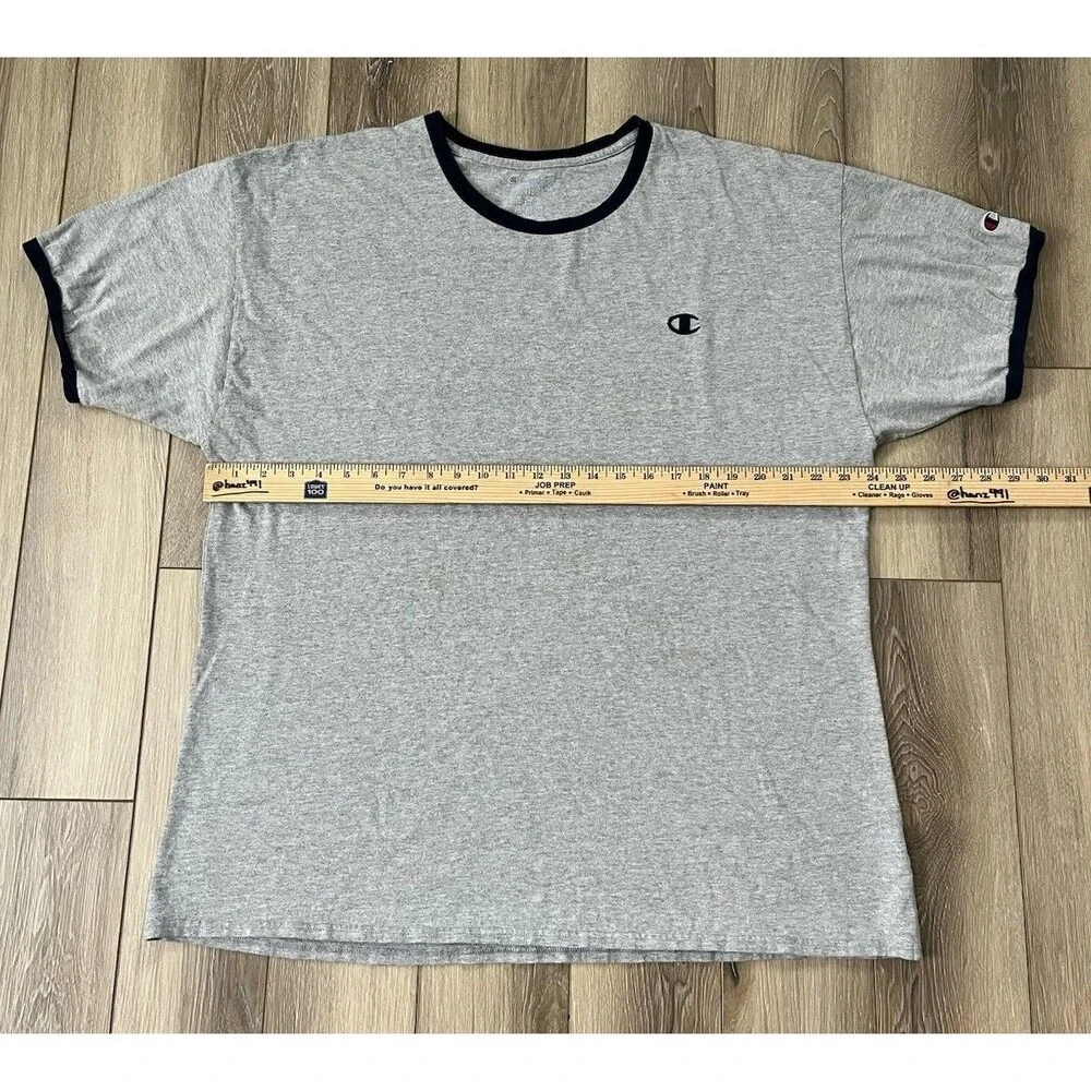 Champion Gray/Navy Collar Men's Short Sleeve Cotton Tee Regular Sz 2XL - Picture 9 of 9